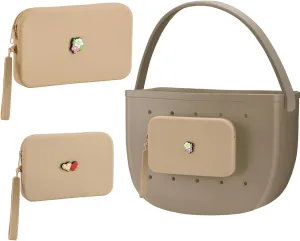 Biubee 2 Sizes Silicone Pouches fits Bogg Bag Accessories - Large Insert Bag with Charms for Keeping Phone Makeup Cash Keys from Sand Water (Khaki)