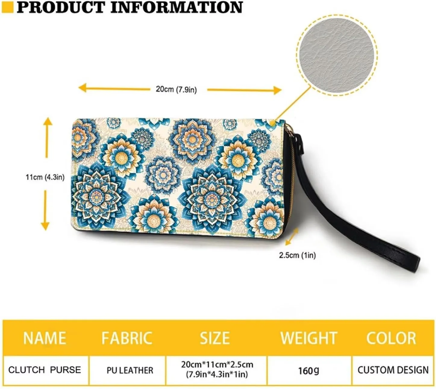 Boho Mandala Flower Print Women's Zip Around Wallet Wristlet PU Leather Waterproof Clutch Wallet Large Capacity Credit Card Holder Travel Business Dating Coin,Cash Pocket