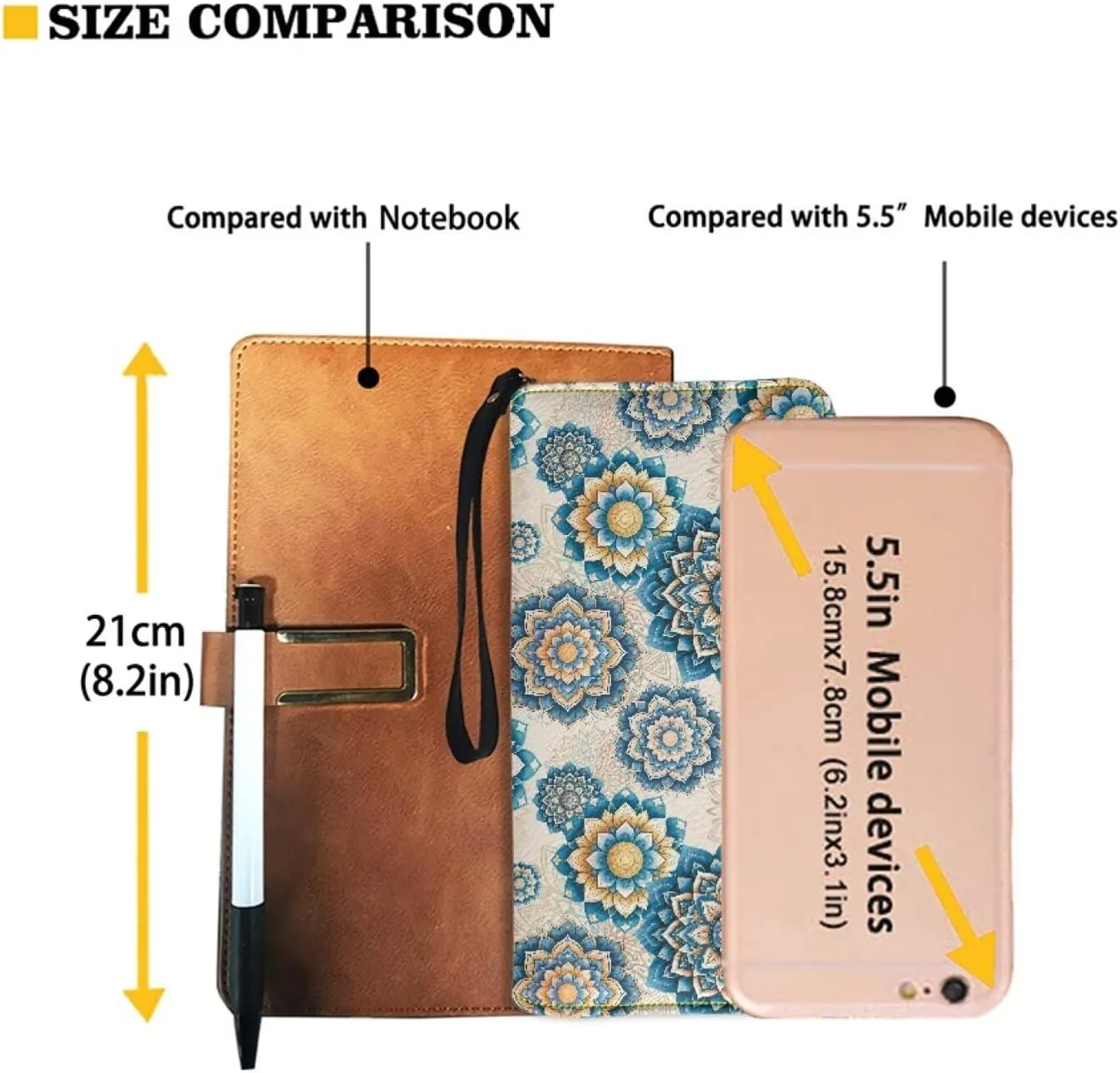 Boho Mandala Flower Print Women's Zip Around Wallet Wristlet PU Leather Waterproof Clutch Wallet Large Capacity Credit Card Holder Travel Business Dating Coin,Cash Pocket