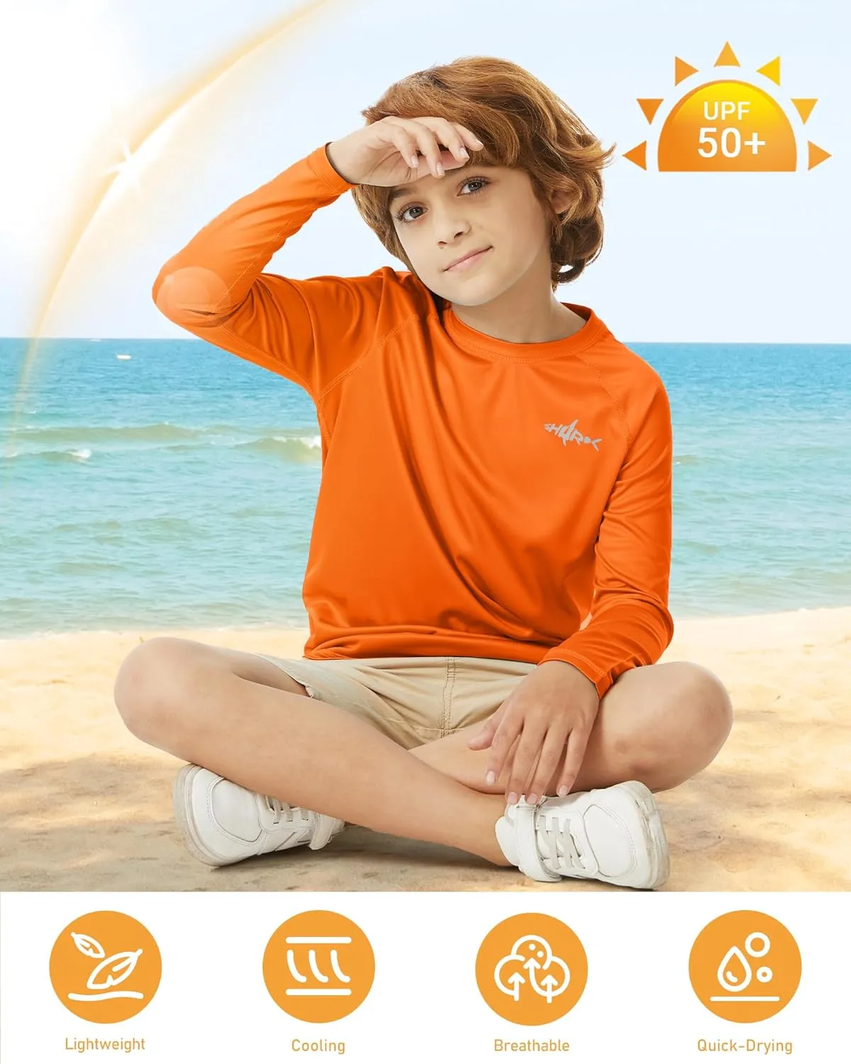 Boys Rash Guard Long Sleeve UPF 50  Fishing Shirt Kids Sun Protection Swim Shirts Youth SPF Quick Dry Shirt