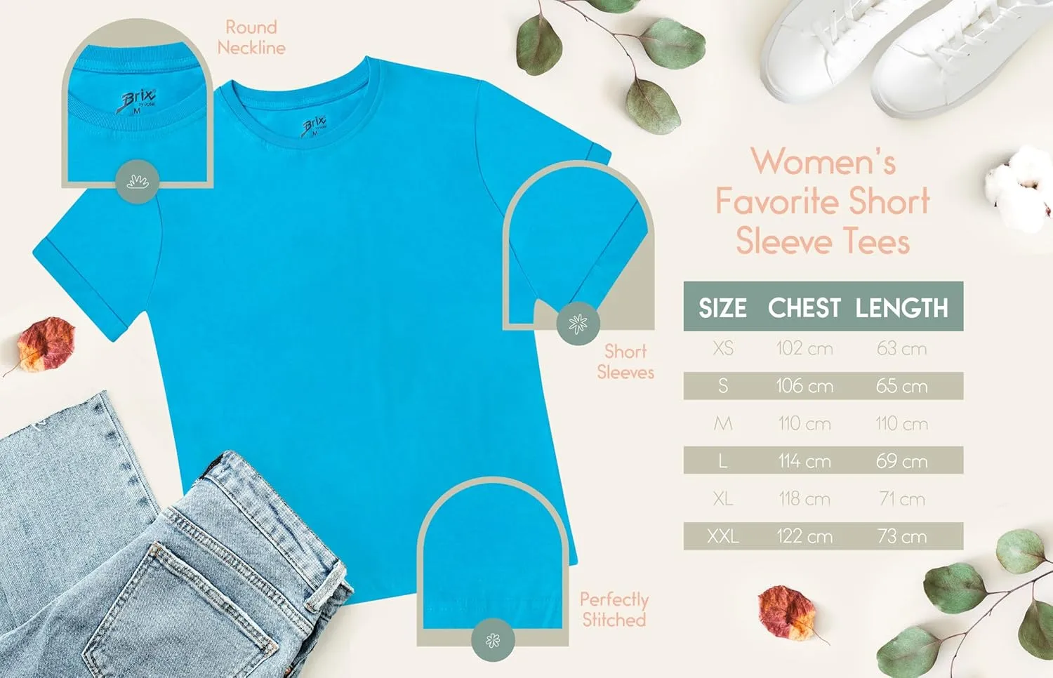 Brix Womens Loose Fit Tee - Shirts Crewneck Cotton Tees.