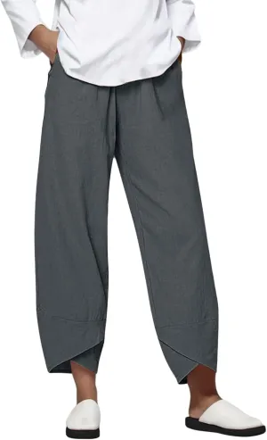 Capri Linen Pants for Womens Casual Elastic Waisted Cropped Baggy Trousers Yoga Comfy Loose Palazzo Lounge Pants