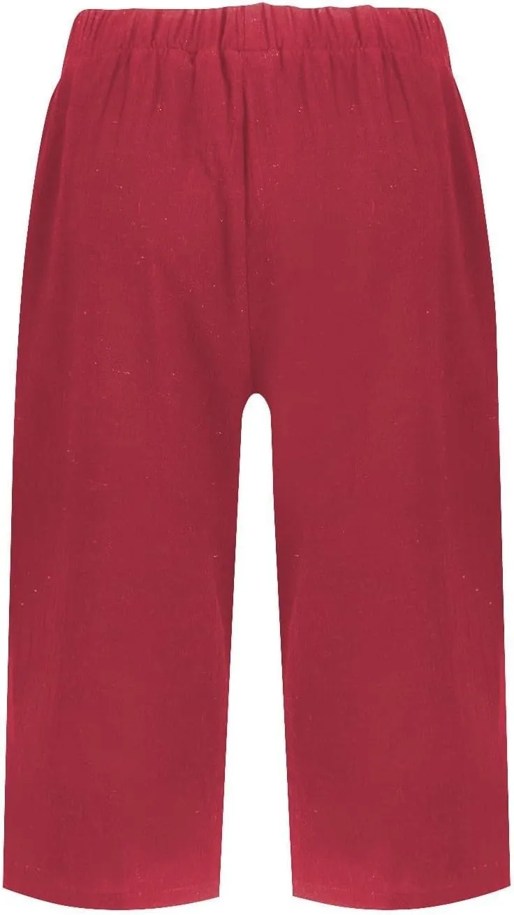 Capri Pants for Women 2025 Linen Elastic Waist Knee Length Capris Summer Straight Leg Loose Beach Shorts with Pocket