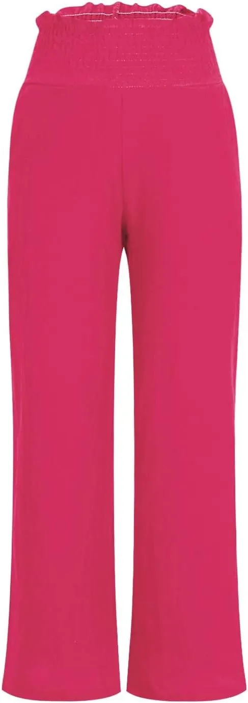 Capri Pants for Women Casual Loose Fit Summer Elastic High Waist Trousers Cotton Linen Pants Wide Leg Lounge Capris