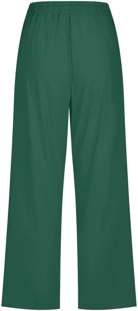 Capri Pants for Women Linen Casual High Waist Pant 2025 Summer Wide Leg Drawstring Elastic Plus Size Lounge Trouser