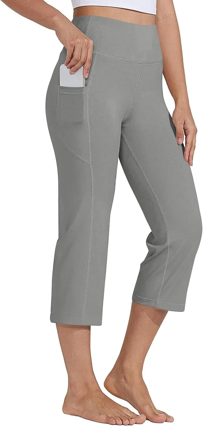 Capri Wide Leg Yoga Pants with Pockets High Waist Slacks for Women Athletic Lounge Sweatpants for Women