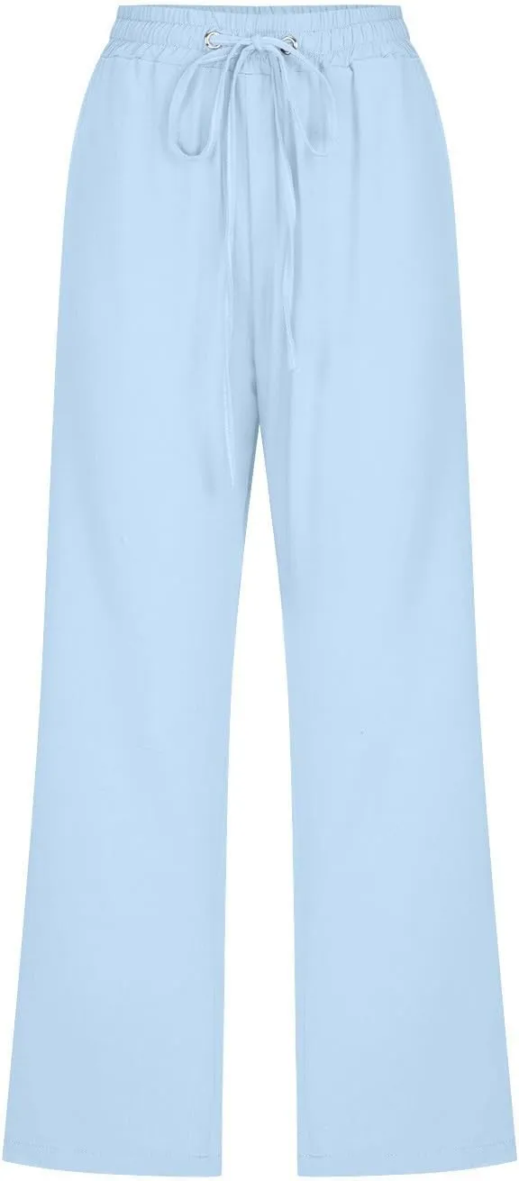 Capris Pants for Women Cotton Linen Casual Summer 2025 Straight Leg Loose Drawstring Elastic Waist Cropped Trouser