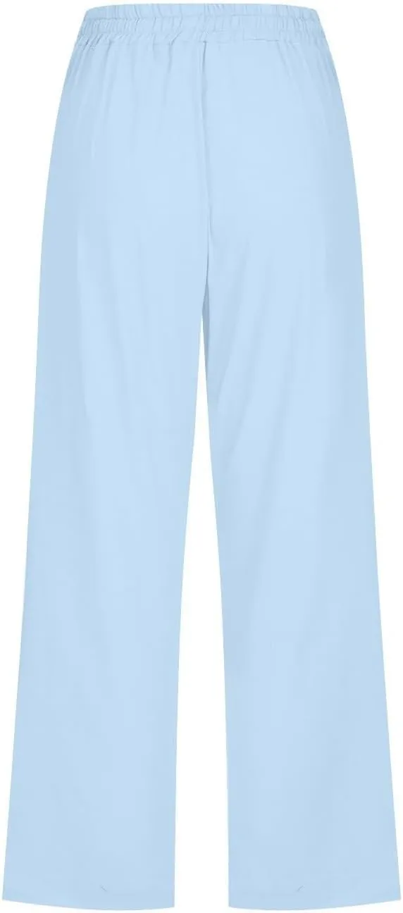 Capris Pants for Women Cotton Linen Casual Summer 2025 Straight Leg Loose Drawstring Elastic Waist Cropped Trouser
