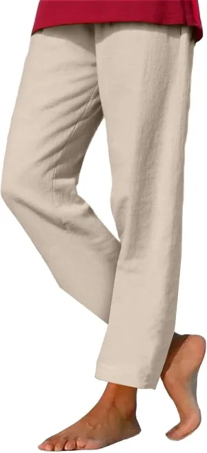 Casual Cotton Linen Pants Women Elastic High Waist Drawstring Tapered Leg Joggers Trousers Summer Beach Lounge Pants