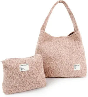 CATCHY & CRAFTY Tote Bag for Women - Plush Large Hobo Gym Bag for Workout, Yoga, Travel - Fluffy Fleece