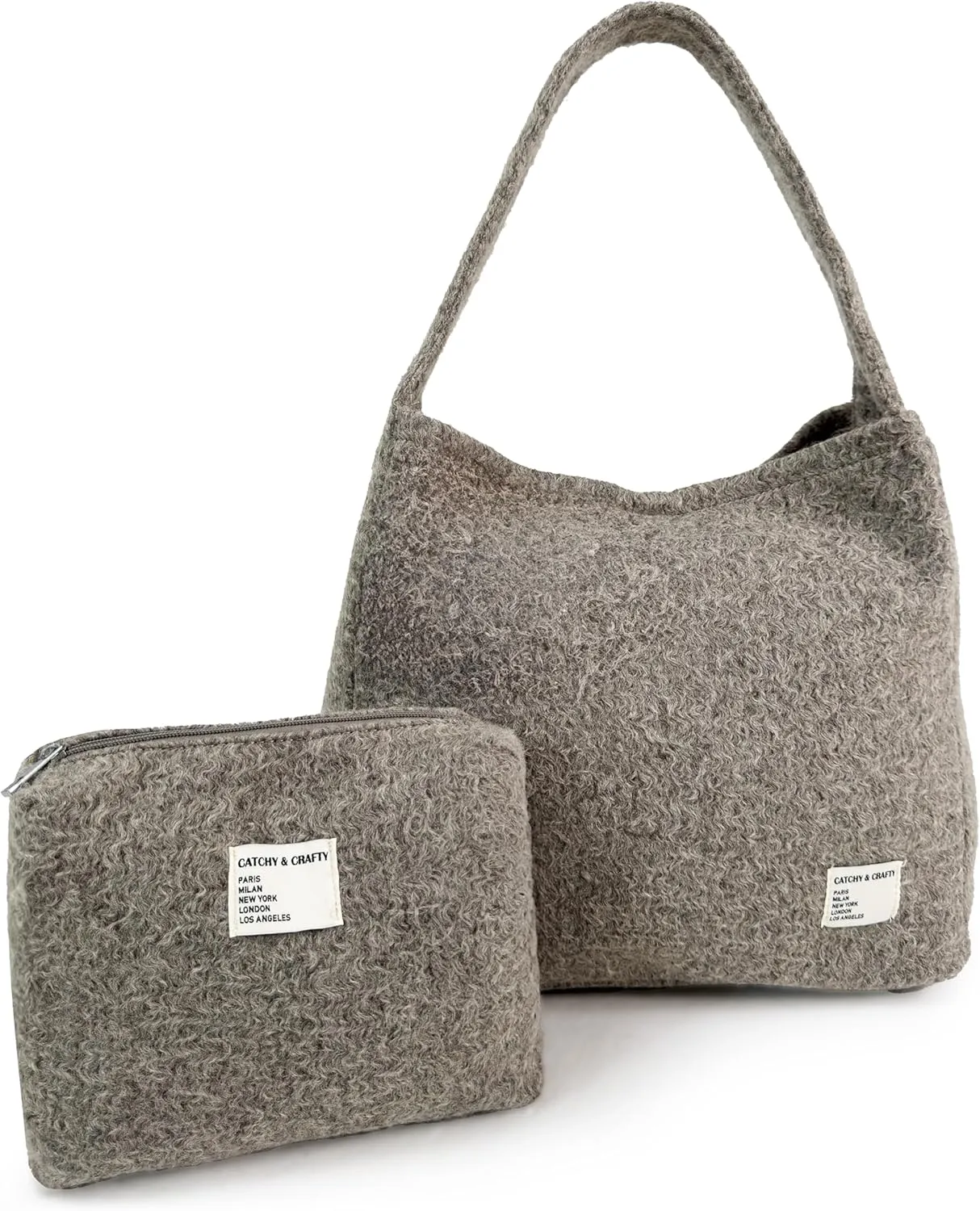CATCHY & CRAFTY Tote Bag for Women - Plush Large Hobo Gym Bag for Workout, Yoga, Travel - Fluffy Fleece