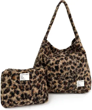 CATCHY & CRAFTY Tote Bag for Women - Plush Large Hobo Gym Bag for Workout, Yoga, Travel - Fluffy Fleece