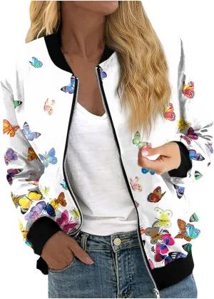 ChicCrate Bomber Jacket Women 2025 Long Sleeve Stand Collar Fall Jackets Lightweight Causal Floral Zip Up Coats