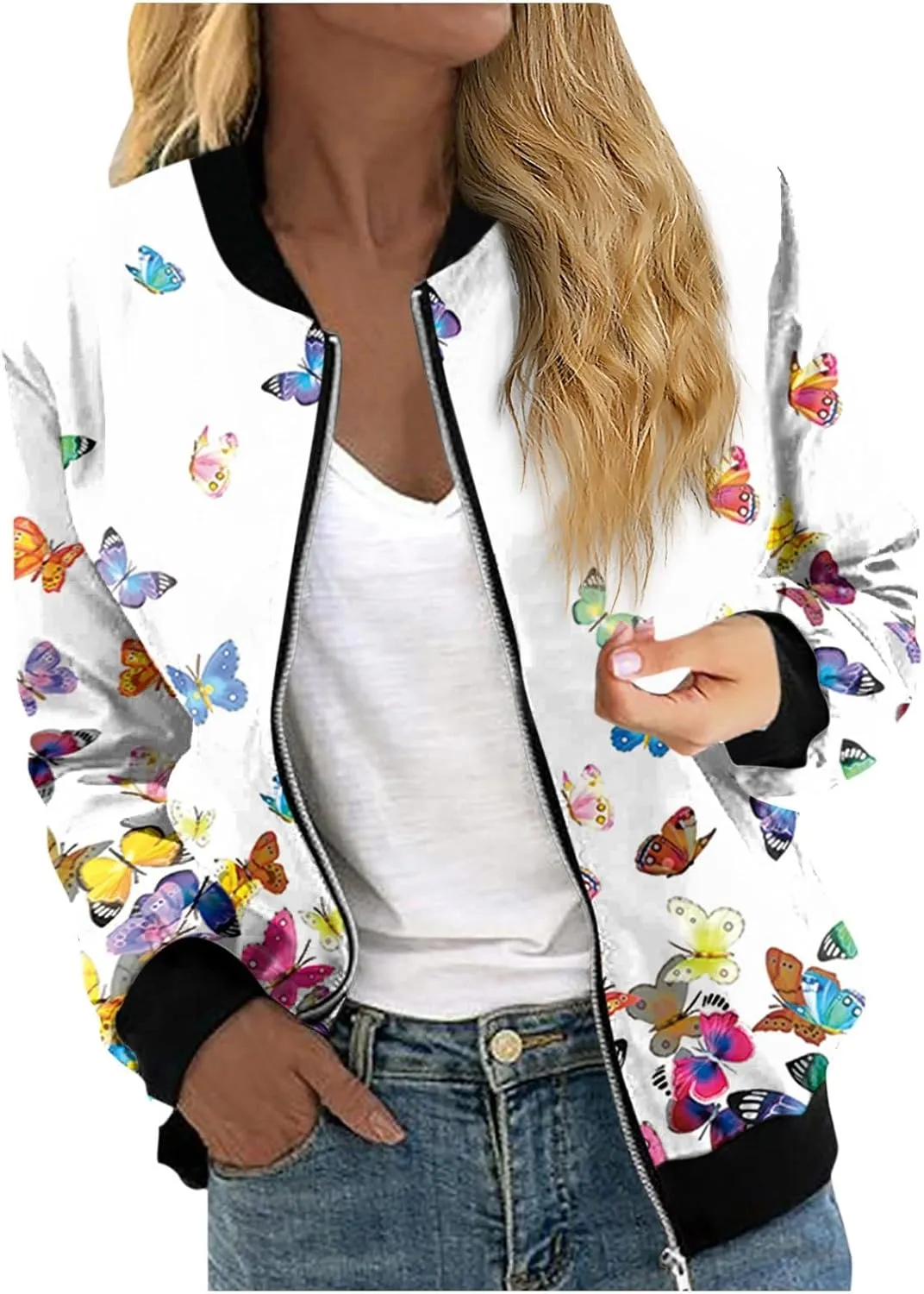 ChicCrate Bomber Jacket Women 2025 Long Sleeve Stand Collar Fall Jackets Lightweight Causal Floral Zip Up Coats