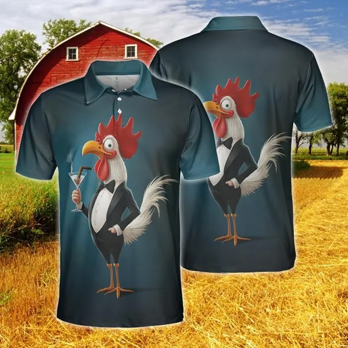 Chicken Polo Shirts for Men - Chicken Lover Stylish Mens Goft Shirt Casual Short Sleeve Button Down Outfit Set 32