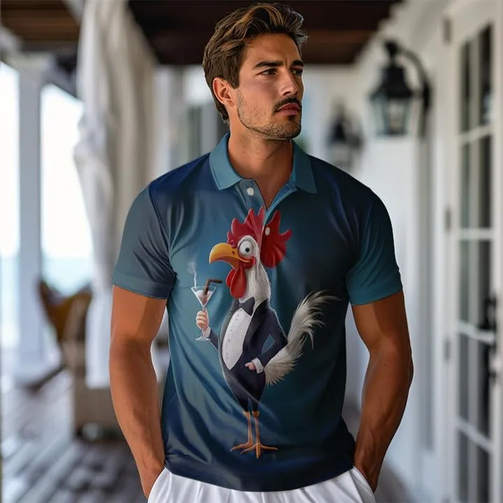 Chicken Polo Shirts for Men - Chicken Lover Stylish Mens Goft Shirt Casual Short Sleeve Button Down Outfit Set 32
