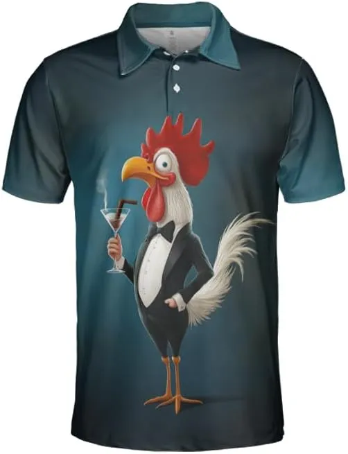 Chicken Polo Shirts for Men - Chicken Lover Stylish Mens Goft Shirt Casual Short Sleeve Button Down Outfit Set 32