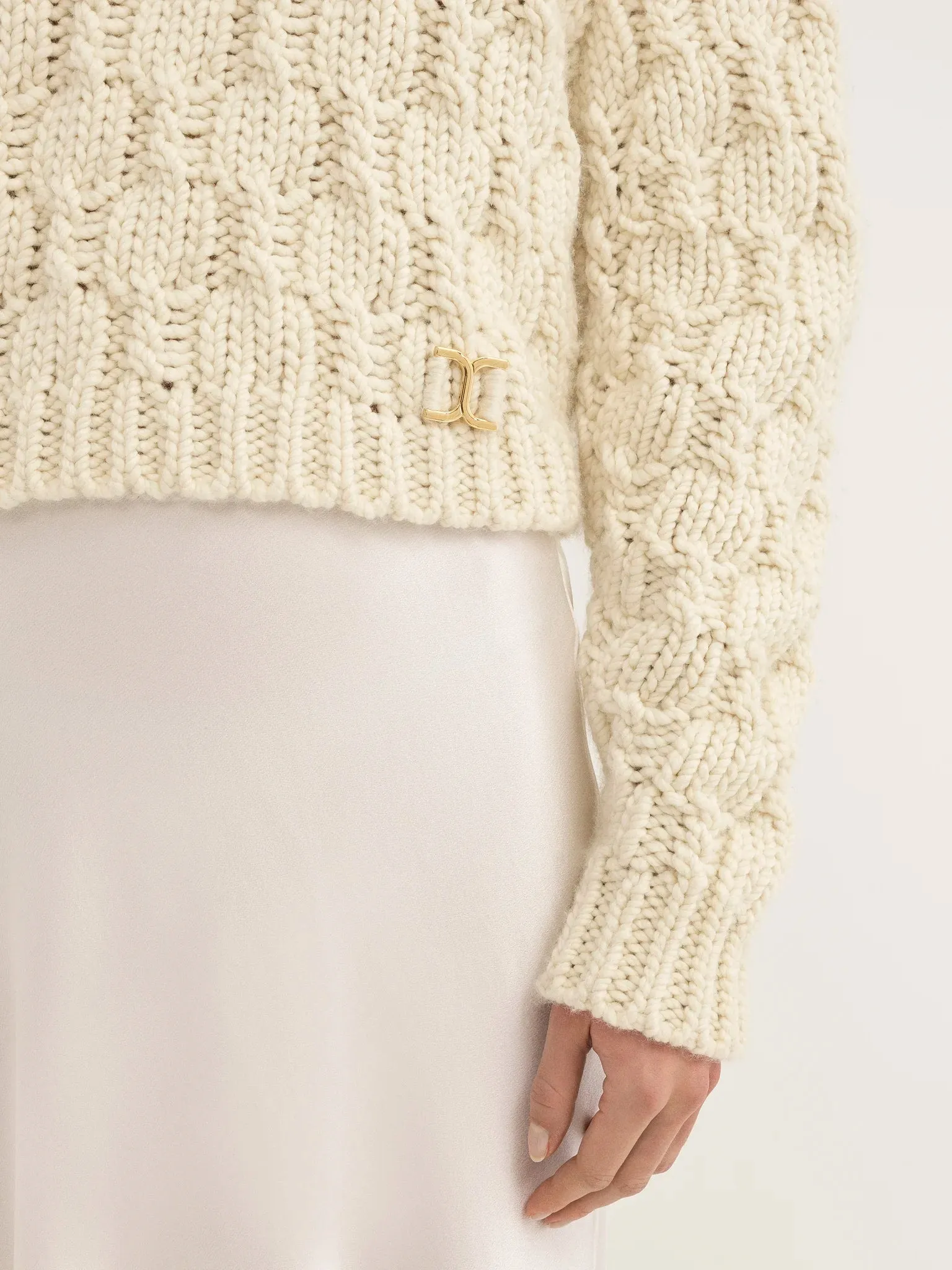CHLOÉ CROPPED INTARSIA KNITTED PULL ECRU