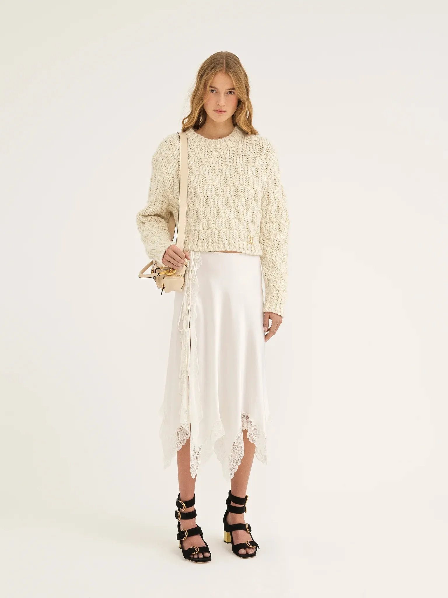 CHLOÉ CROPPED INTARSIA KNITTED PULL ECRU