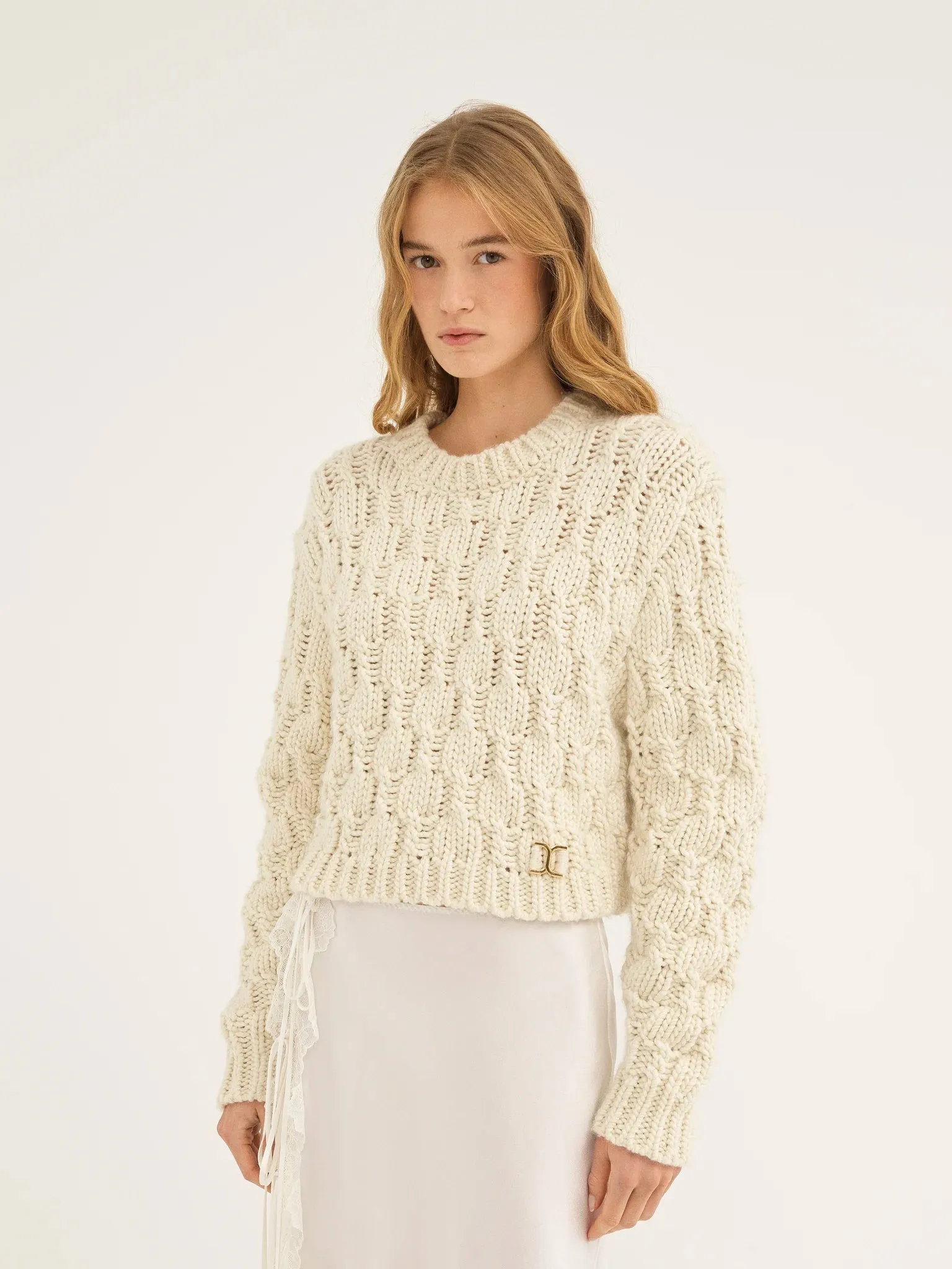 CHLOÉ CROPPED INTARSIA KNITTED PULL ECRU