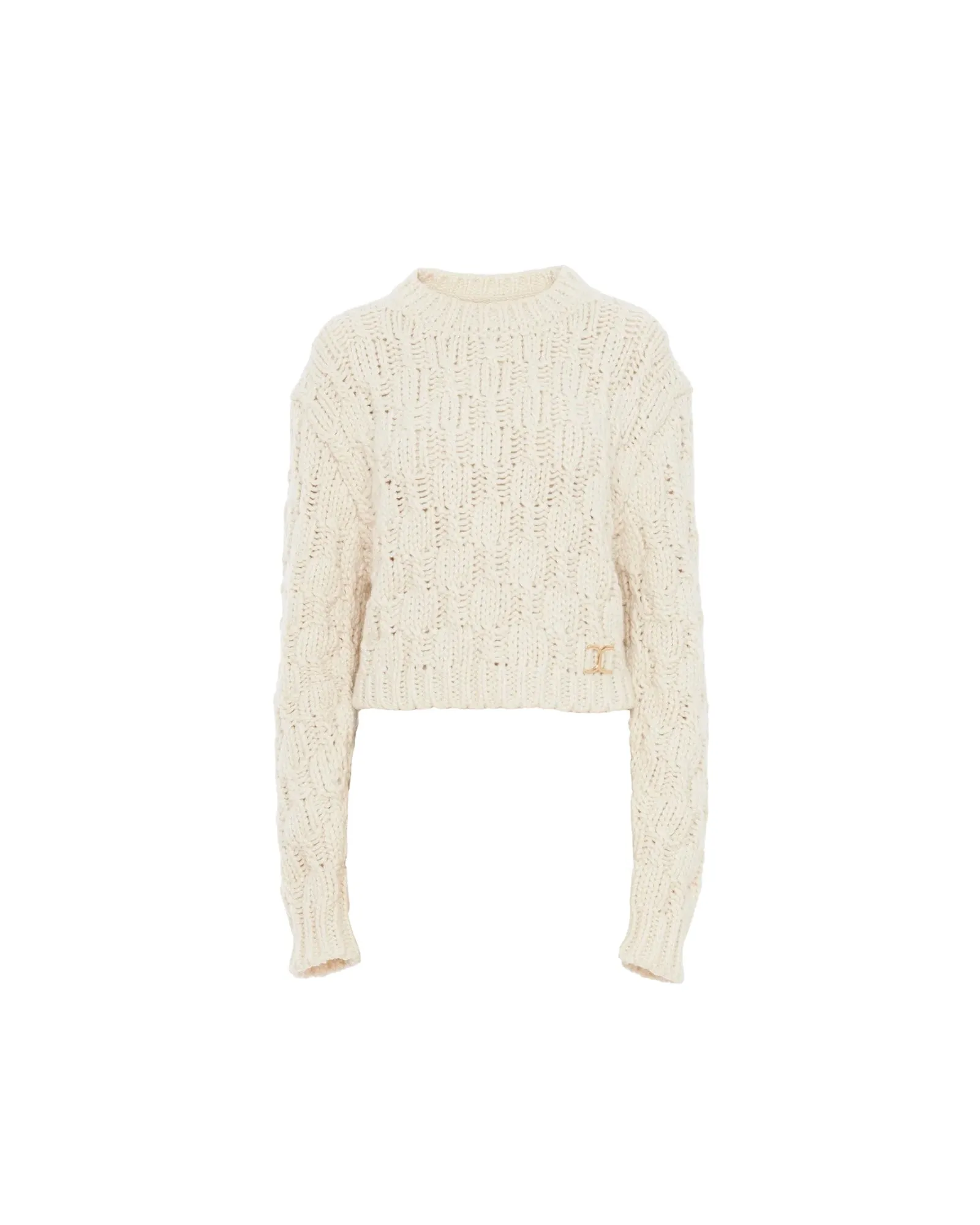 CHLOÉ CROPPED INTARSIA KNITTED PULL ECRU