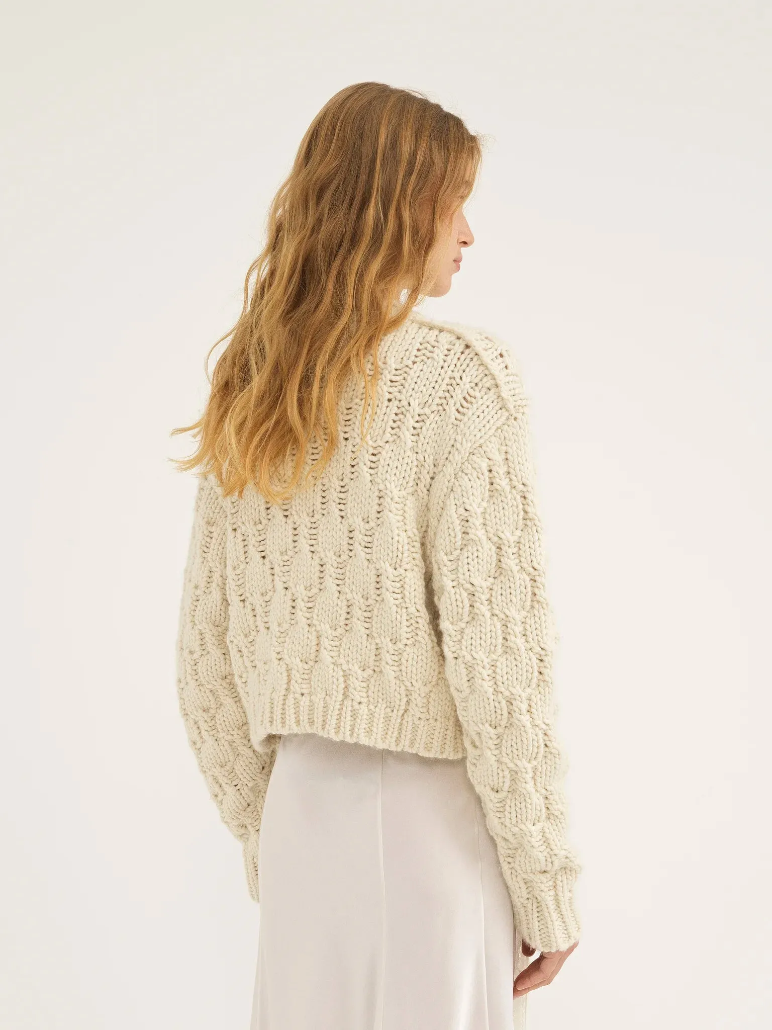 CHLOÉ CROPPED INTARSIA KNITTED PULL ECRU