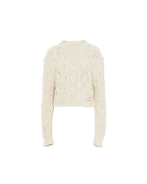 CHLOÉ CROPPED INTARSIA KNITTED PULL ECRU