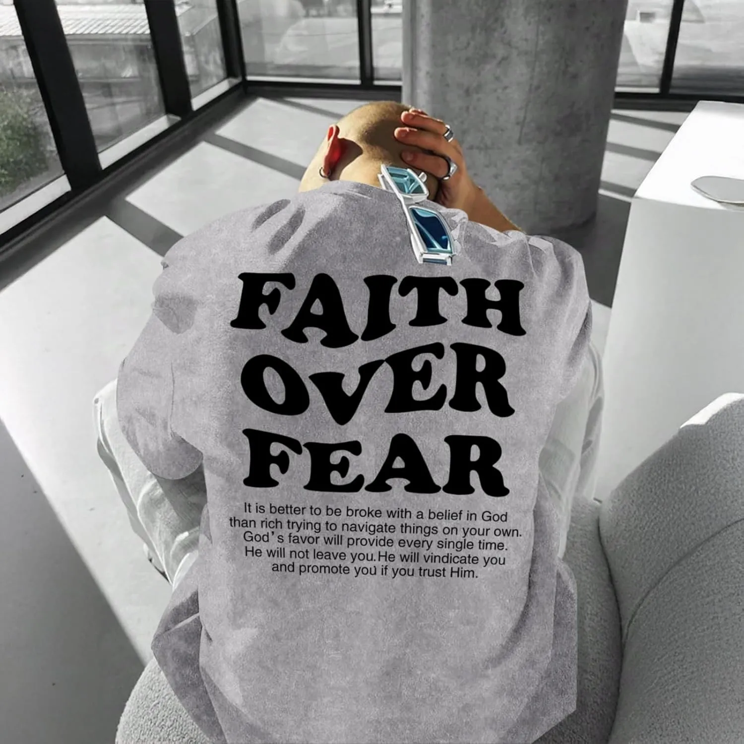 Christian Shirts for Men Faith Over Fear Oversized Shirt Acid Wash Tshirt Graphic Religious T Shirt Bible Verse Tees