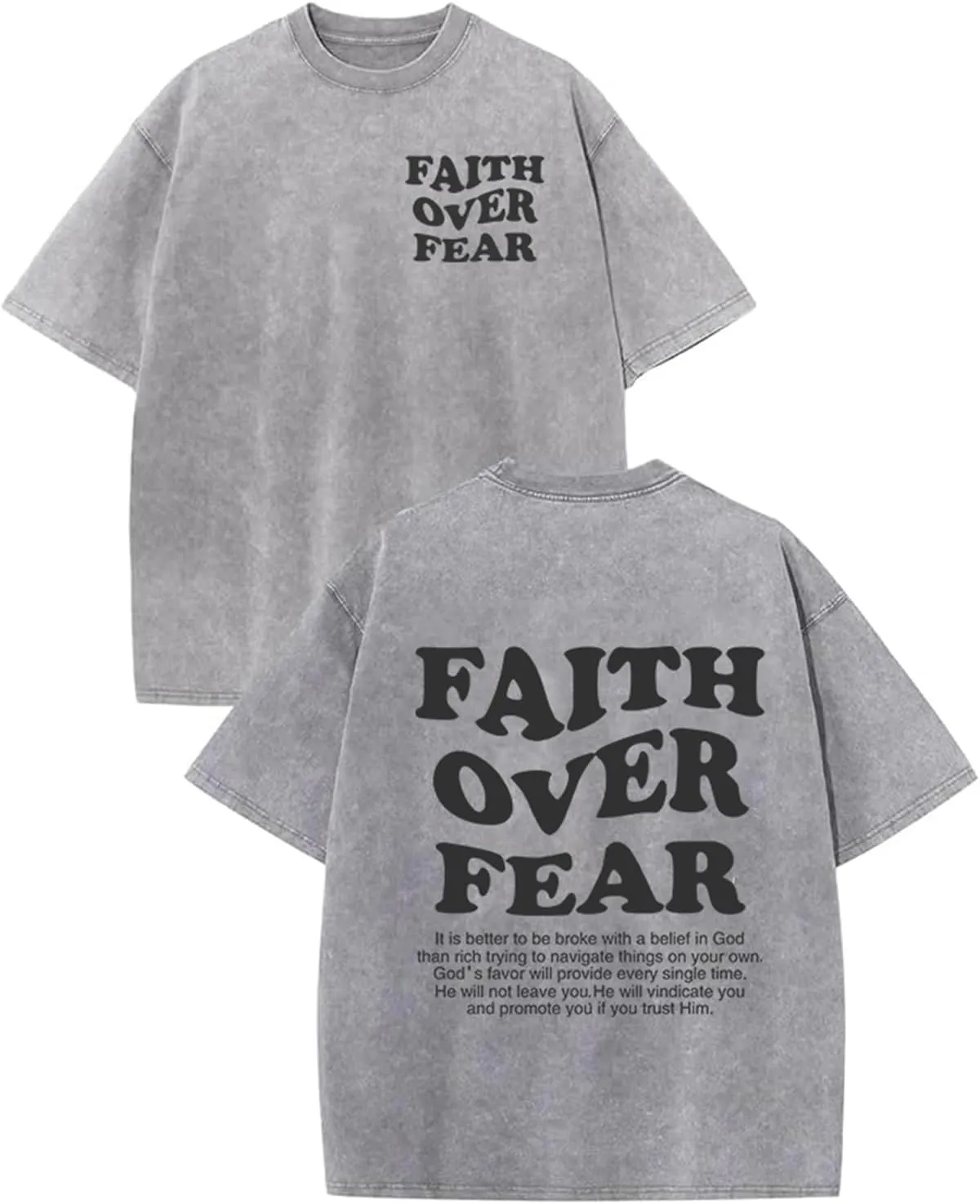 Christian Shirts for Men Faith Over Fear Oversized Shirt Acid Wash Tshirt Graphic Religious T Shirt Bible Verse Tees