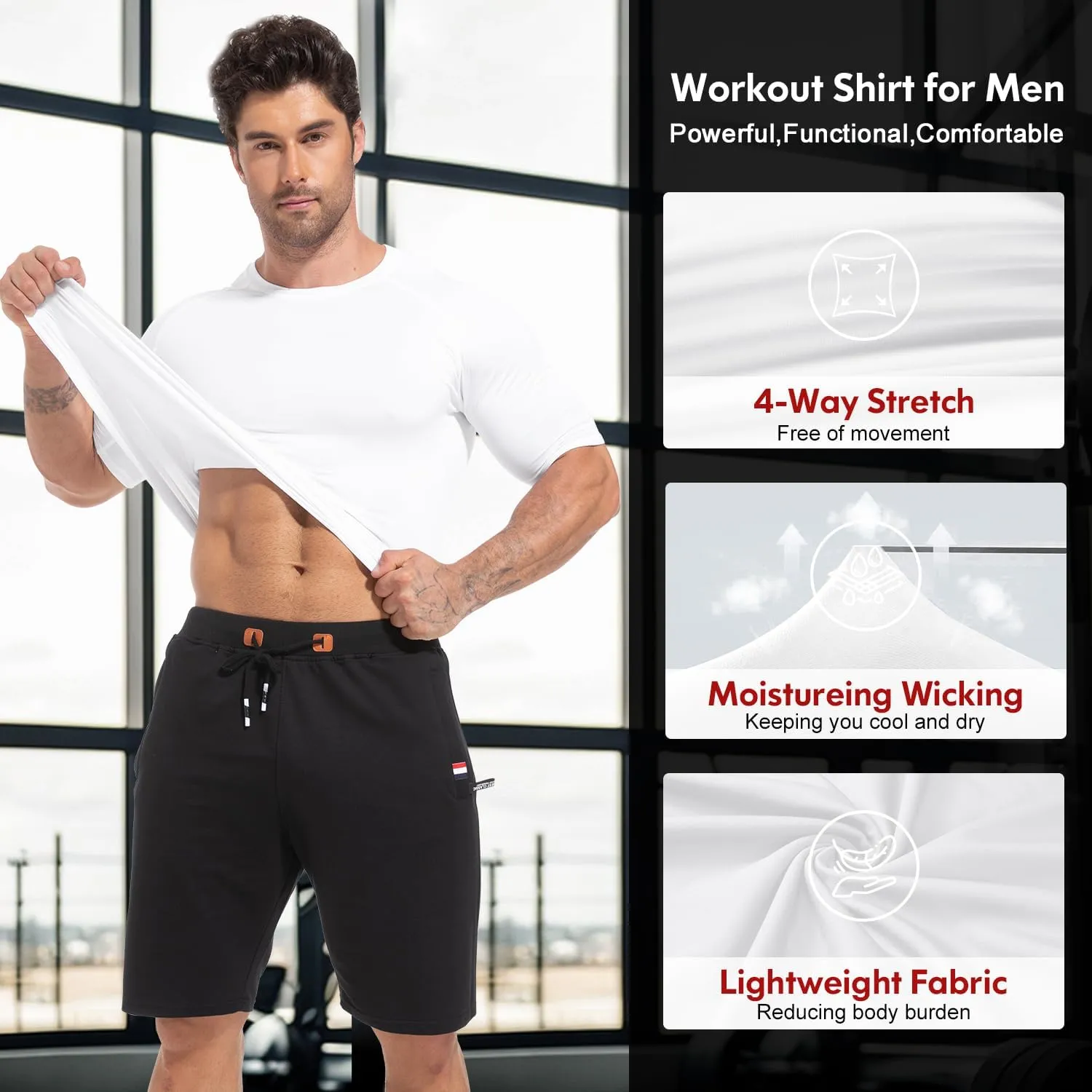 CL convallaria 4 Pack Compression Shirt Men Long Short Sleeve Cooling Dry Rash Guard Athletic T Shirt for Sports