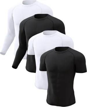 CL convallaria 4 Pack Compression Shirt Men Long Short Sleeve Cooling Dry Rash Guard Athletic T Shirt for Sports