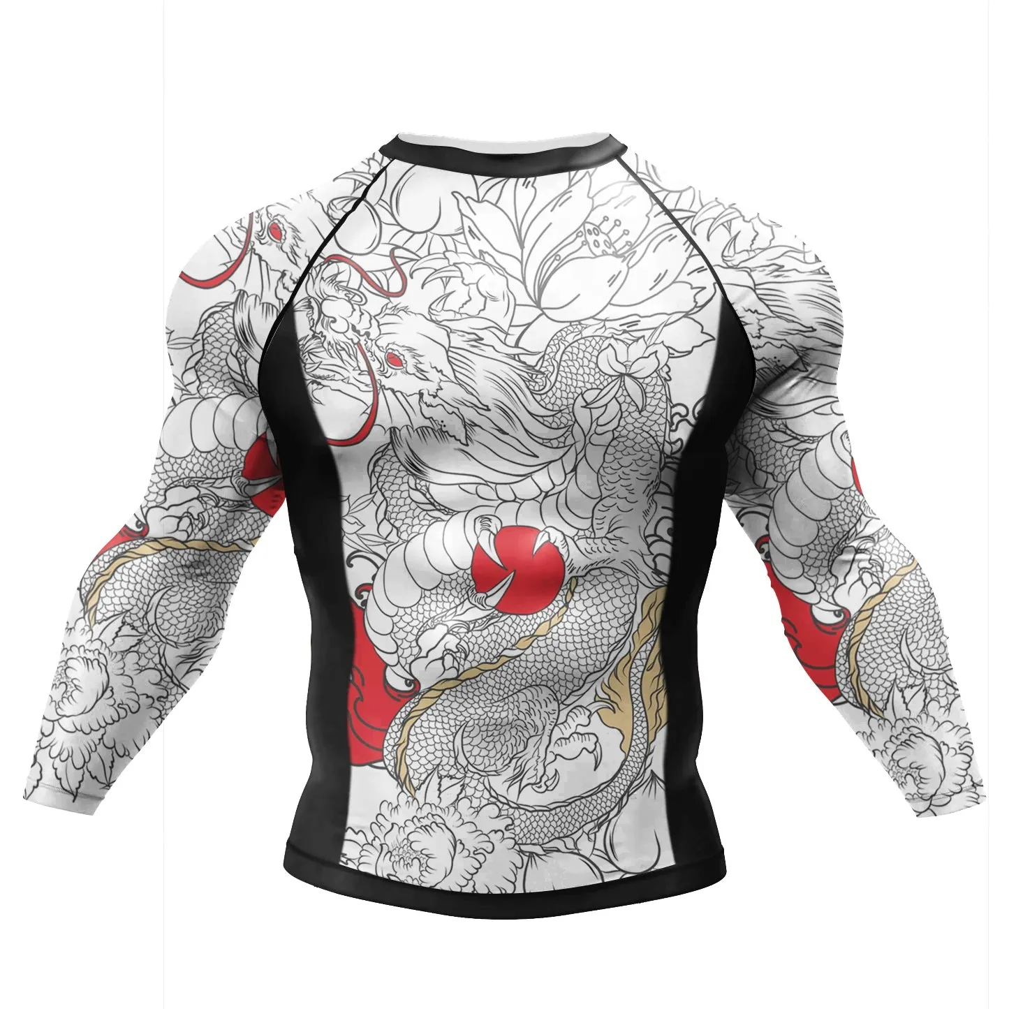 Cody Lundin - "WHITE DRAGON" -  MMA Long Sleeve Compression  Shirt / Rash Guard
