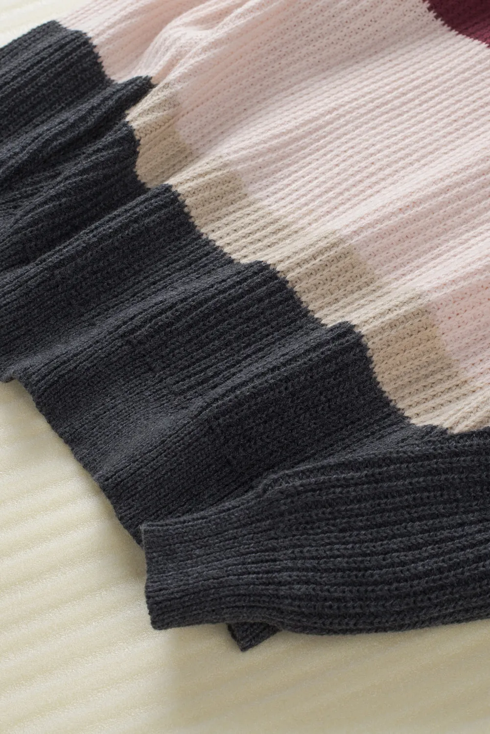 Colorblock V Neck Ribbed Knitted Sweater