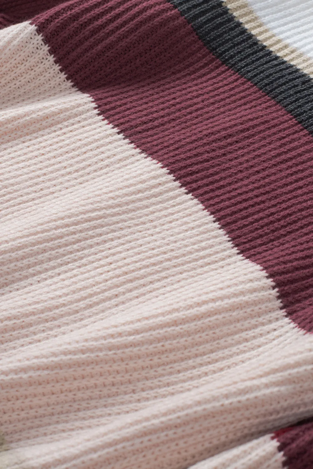 Colorblock V Neck Ribbed Knitted Sweater