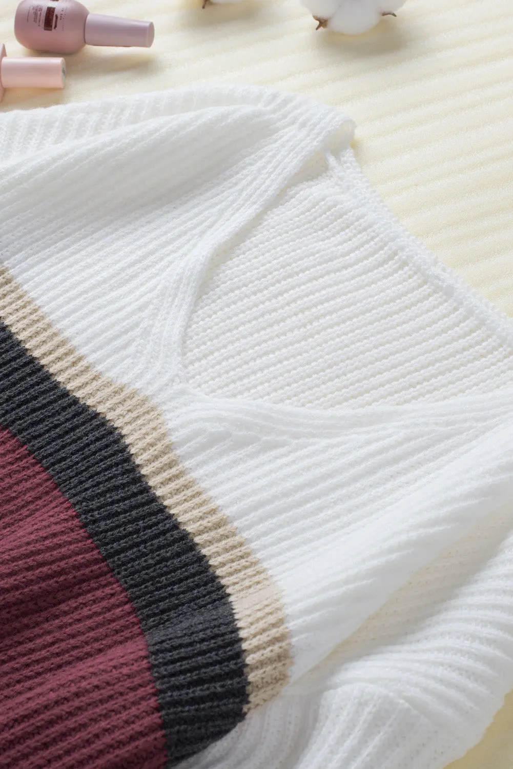 Colorblock V Neck Ribbed Knitted Sweater