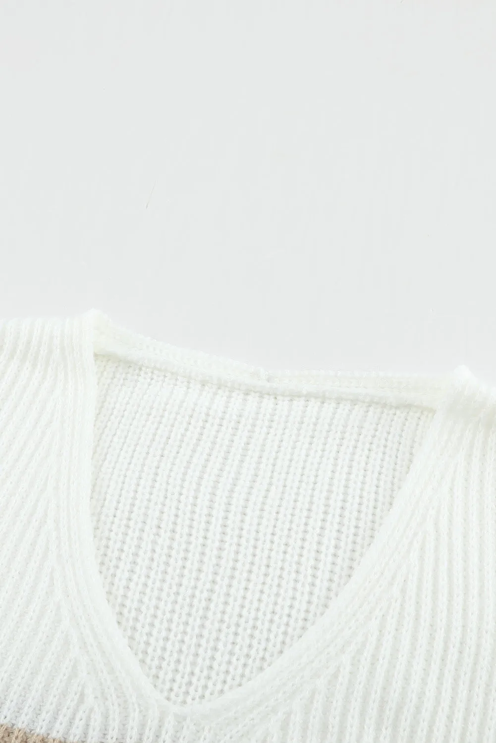 Colorblock V Neck Ribbed Knitted Sweater