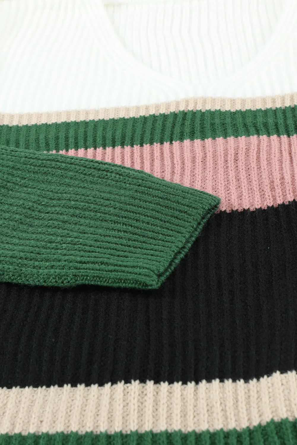 Colorblock V Neck Ribbed Knitted Sweater