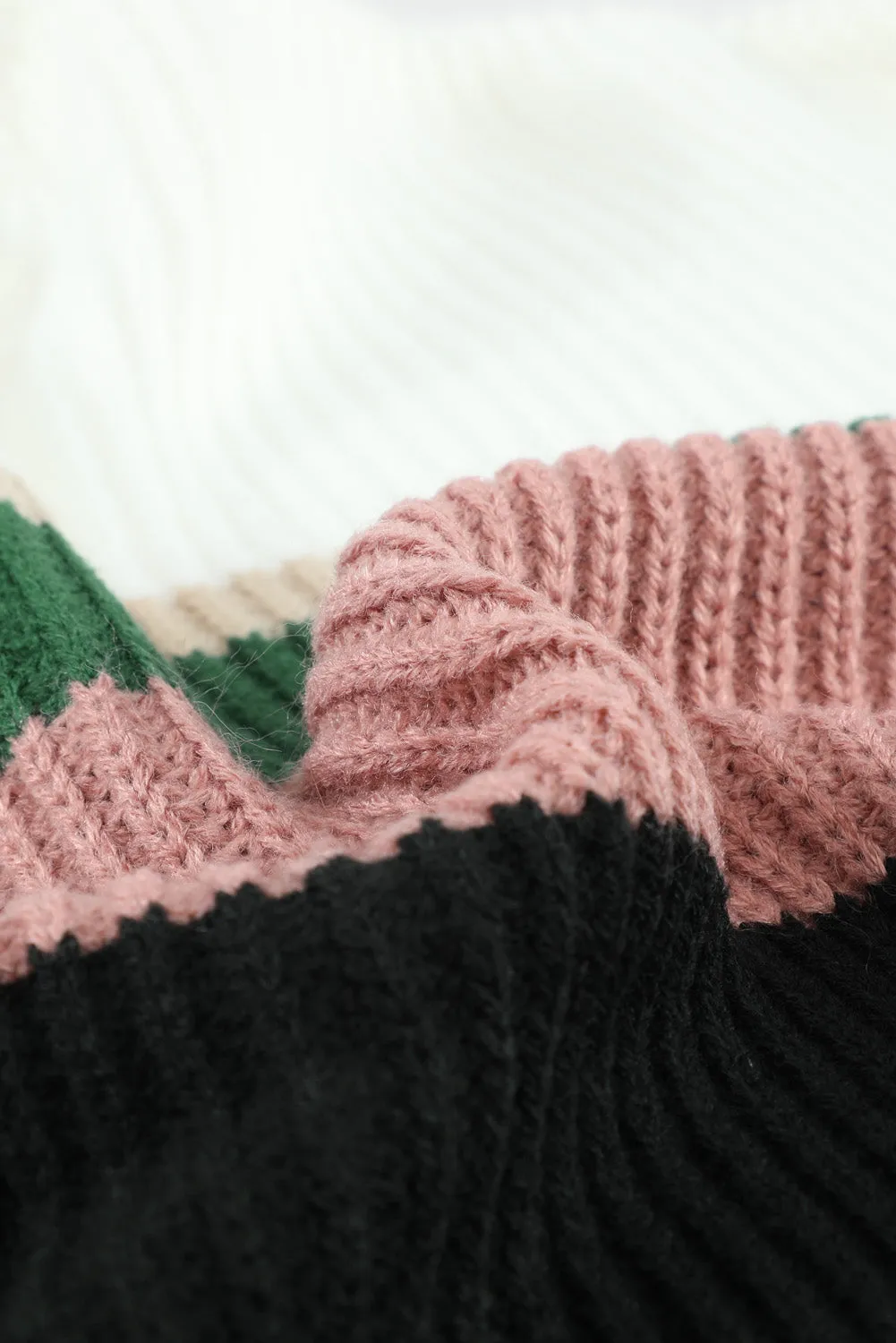Colorblock V Neck Ribbed Knitted Sweater
