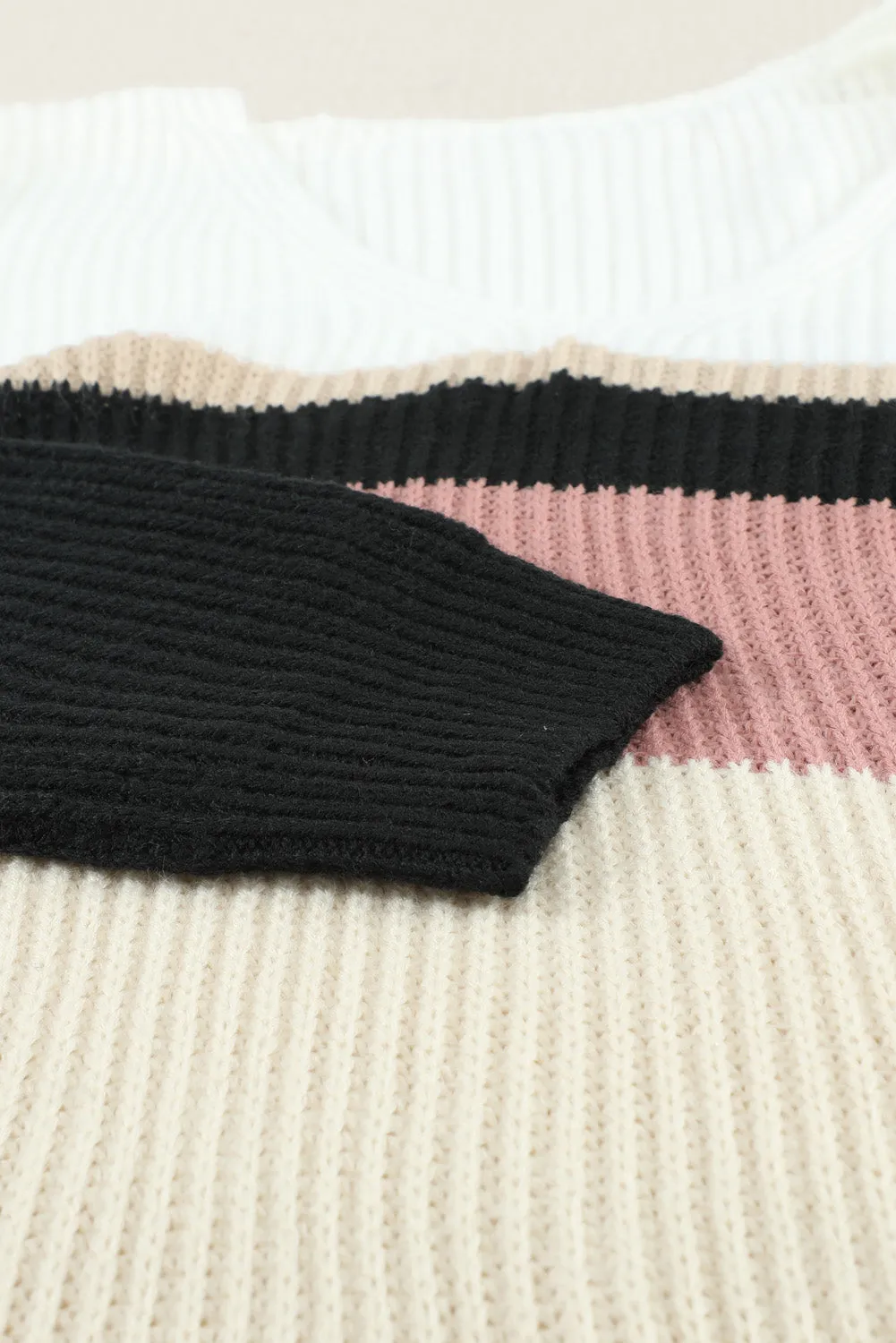 Colorblock V Neck Ribbed Knitted Sweater