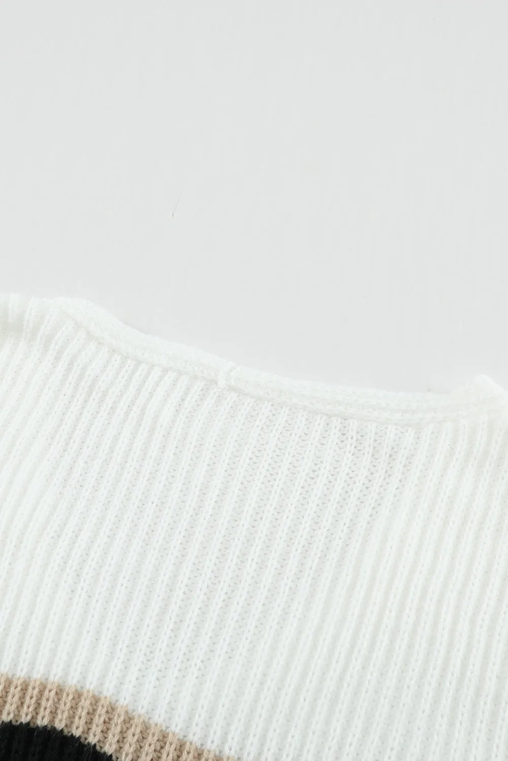 Colorblock V Neck Ribbed Knitted Sweater