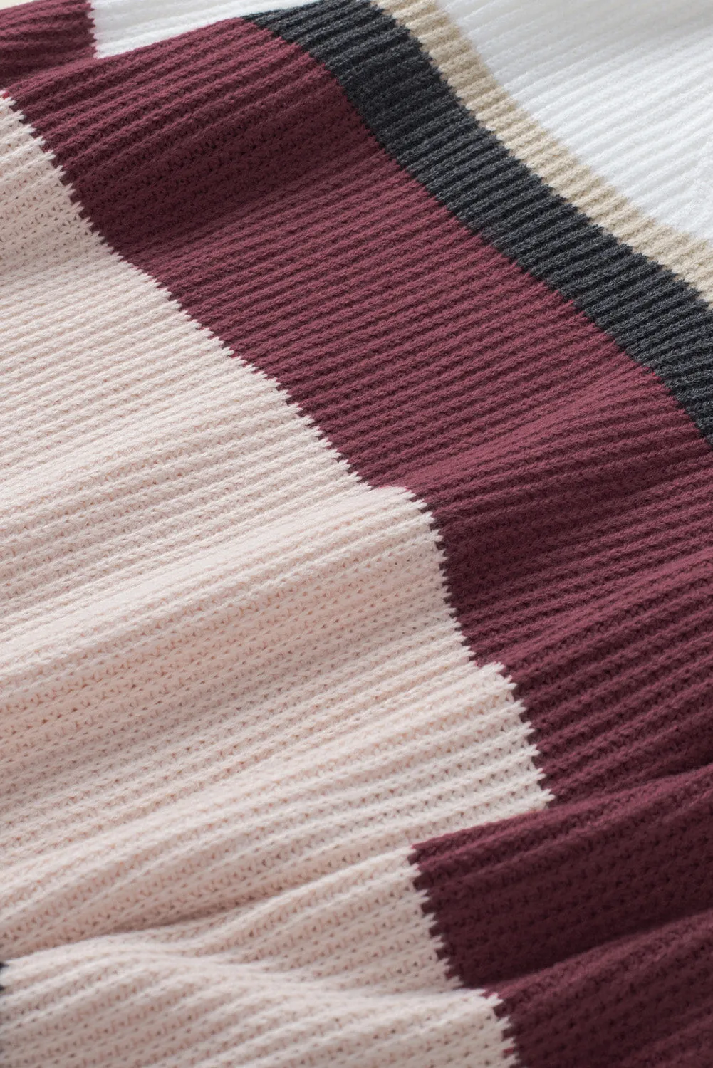 Colorblock V Neck Ribbed Knitted Sweater