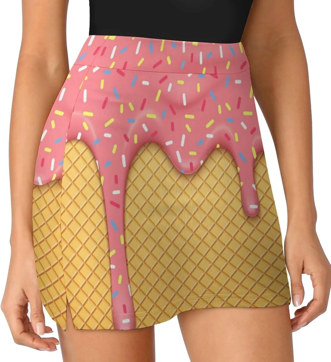 Colorful Sprinkles on Waffle Women's Mini Tennis Skirt with Shorts Underneath Athletic Workout Cute Skorts