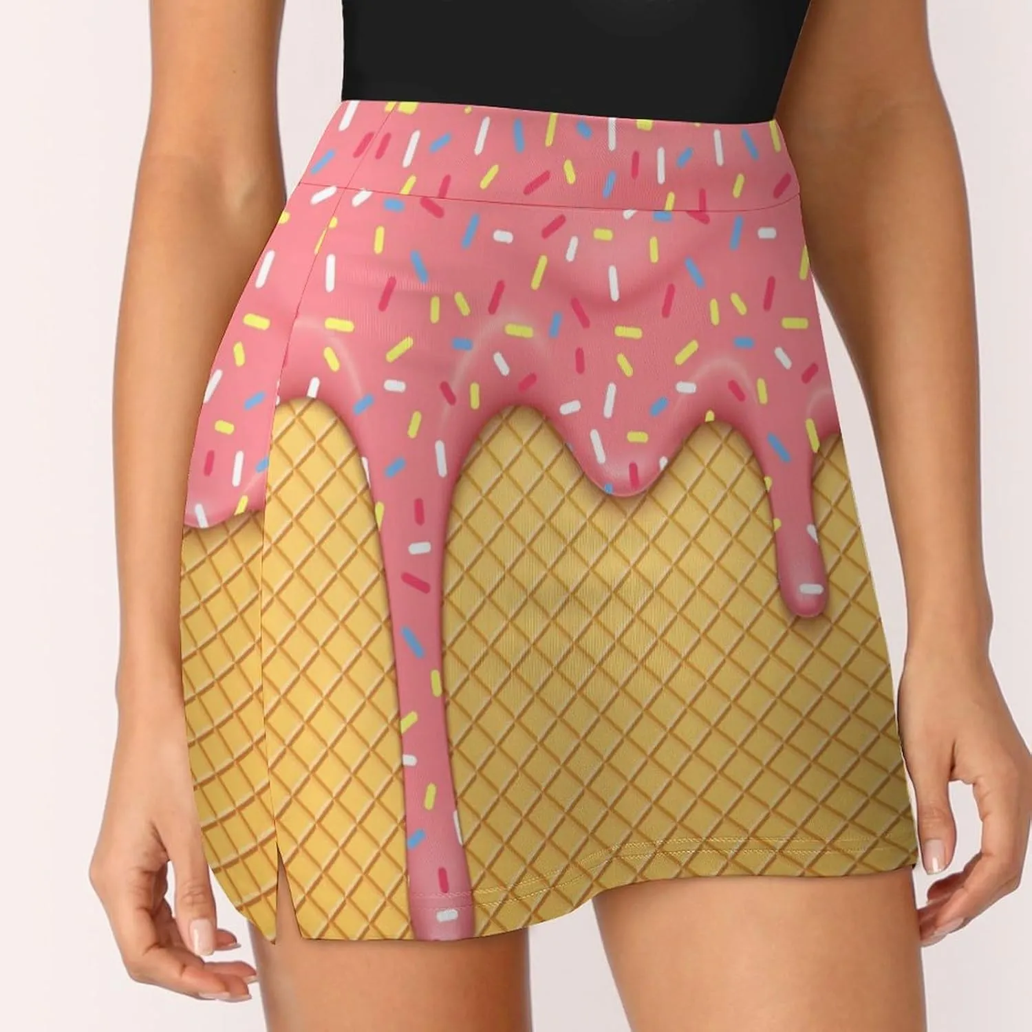 Colorful Sprinkles on Waffle Women's Mini Tennis Skirt with Shorts Underneath Athletic Workout Cute Skorts