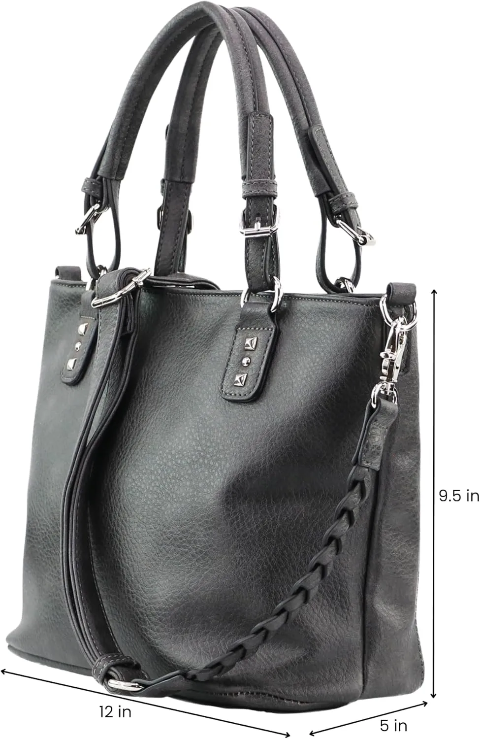 Concealed Ella Carry Purse for Women  Locking Zippers, Braided Strap, Holster Included, Faux Leather Tote