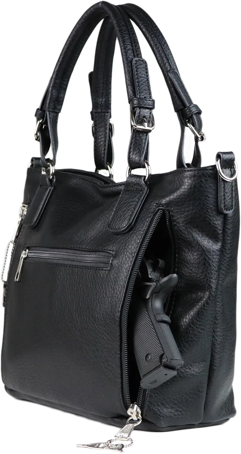 Concealed Ella Carry Purse for Women  Locking Zippers, Braided Strap, Holster Included, Faux Leather Tote