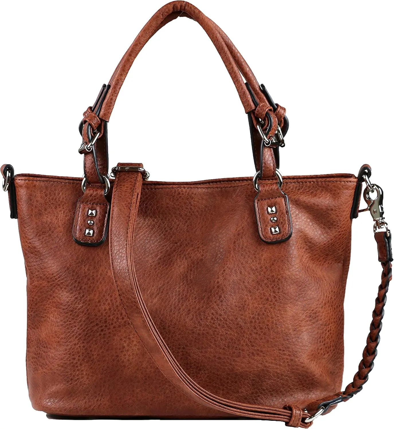 Concealed Ella Carry Purse for Women  Locking Zippers, Braided Strap, Holster Included, Faux Leather Tote