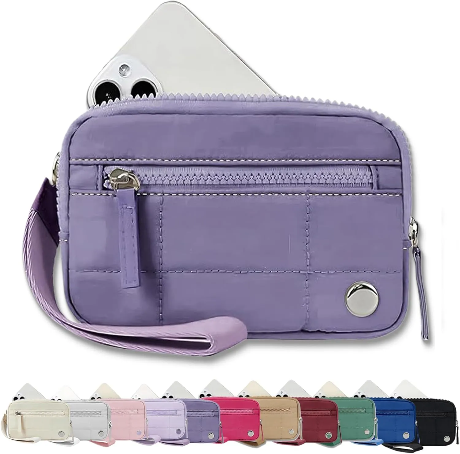 Convely Essential Wristlet, Convely Wristlet, Convely Wristlet Wallets for Women, with 3 Zipper Purse, Nylon Quilted Wallet