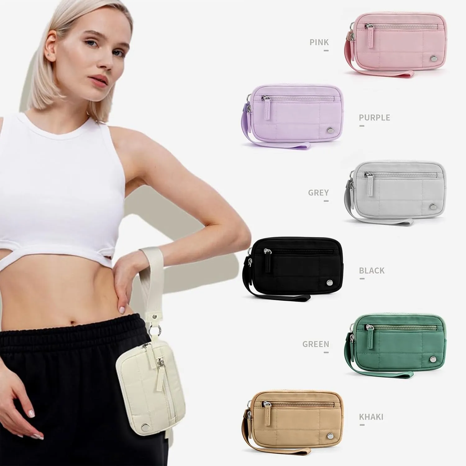 Convely Essential Wristlet, Convely Wristlet Wallet Stylish Functional Nylon Quilted Wristlet With 3 Zipper Fits Phone Keys