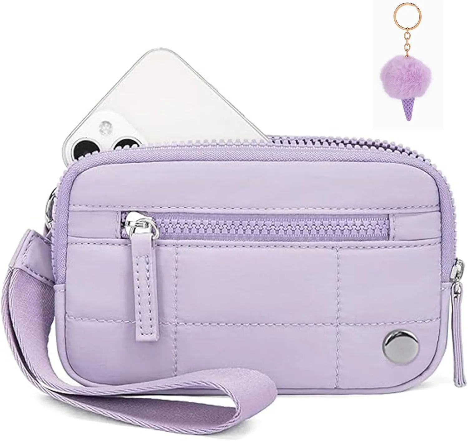 Convely Essential Wristlet, Convely Wristlet Wallet Stylish Functional Nylon Quilted Wristlet With 3 Zipper Fits Phone Keys