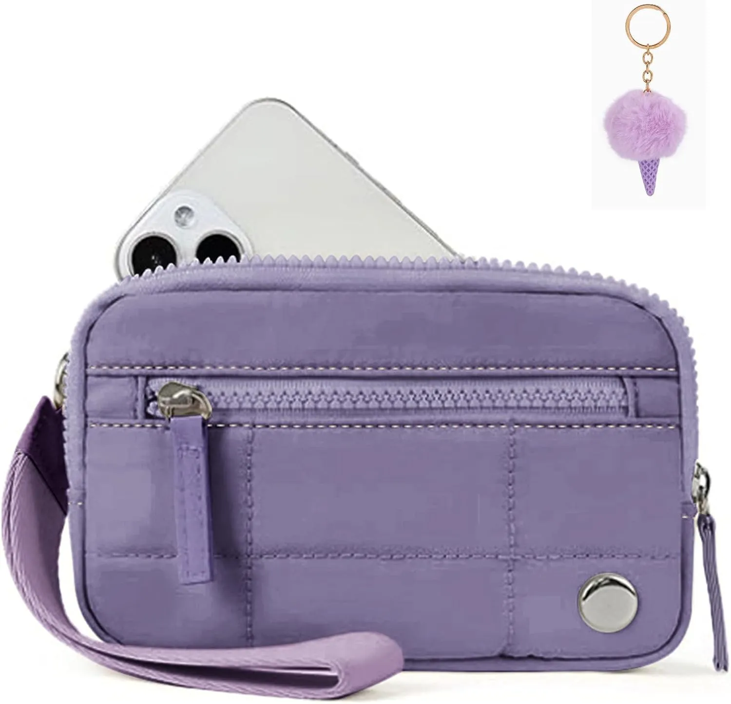 Convely Essential Wristlet, Convely Wristlet Wallet Stylish Functional Nylon Quilted Wristlet With 3 Zipper Fits Phone Keys